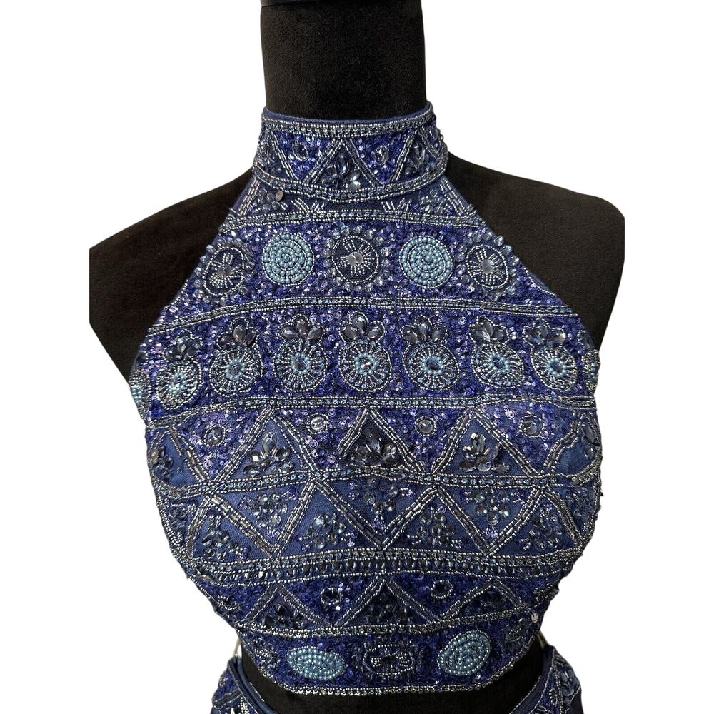 Sherri Hill 2 Piece Chiffon Skirt/Embellished Top Blue Size 6 Style 51296 Formal - Picture 6 of 15